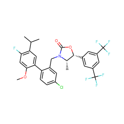 COc1cc(F)c(C(C)C)cc1-c1ccc(Cl)cc1CN1C(=O)O[C@H](c2cc(C(F)(F)F)cc(C(F)(F)F)c2)[C@@H]1C ZINC000073223377