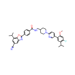 COc1cc(F)c(C(C)C)cc1-c1ccc(N2CCC(CNC(=O)c3ccc(-c4nc5cc(C#N)cc(C(C)C)c5o4)cc3)CC2)nc1 ZINC000072123762