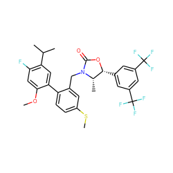 COc1cc(F)c(C(C)C)cc1-c1ccc(SC)cc1CN1C(=O)O[C@H](c2cc(C(F)(F)F)cc(C(F)(F)F)c2)[C@@H]1C ZINC000073220055