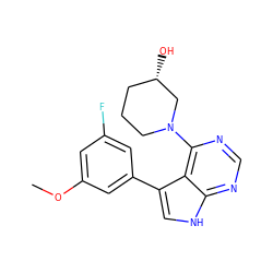 COc1cc(F)cc(-c2c[nH]c3ncnc(N4CCC[C@H](O)C4)c23)c1 ZINC000224894819