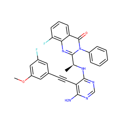 COc1cc(F)cc(C#Cc2c(N)ncnc2N[C@@H](C)c2nc3c(F)cccc3c(=O)n2-c2ccccc2)c1 ZINC000219124130