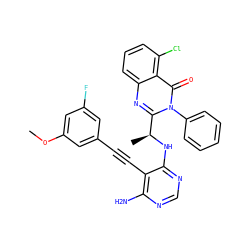 COc1cc(F)cc(C#Cc2c(N)ncnc2N[C@@H](C)c2nc3cccc(Cl)c3c(=O)n2-c2ccccc2)c1 ZINC000209641165