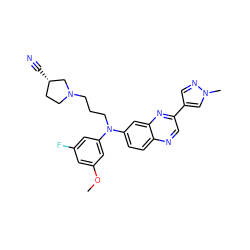 COc1cc(F)cc(N(CCCN2CC[C@H](C#N)C2)c2ccc3ncc(-c4cnn(C)c4)nc3c2)c1 ZINC000204169493