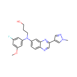 COc1cc(F)cc(N(CCCO)c2ccc3ncc(-c4cnn(C)c4)nc3c2)c1 ZINC000204149525