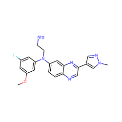 COc1cc(F)cc(N(CCN)c2ccc3ncc(-c4cnn(C)c4)nc3c2)c1 ZINC000204168329