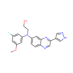 COc1cc(F)cc(N(CCO)c2ccc3ncc(-c4cn[nH]c4)nc3c2)c1 ZINC000204171063