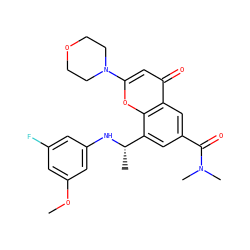 COc1cc(F)cc(N[C@@H](C)c2cc(C(=O)N(C)C)cc3c(=O)cc(N4CCOCC4)oc23)c1 ZINC000116737376