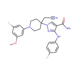 COc1cc(F)cc(N2CCC(CC#N)(n3cc(C(N)=O)c(Nc4ccc(F)cc4)n3)CC2)c1 ZINC000205042146