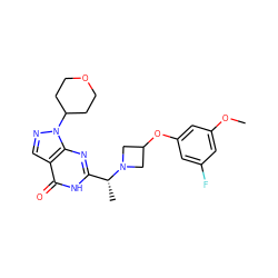 COc1cc(F)cc(OC2CN([C@H](C)c3nc4c(cnn4C4CCOCC4)c(=O)[nH]3)C2)c1 ZINC001772615008