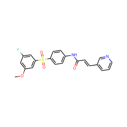 COc1cc(F)cc(S(=O)(=O)c2ccc(NC(=O)/C=C/c3cccnc3)cc2)c1 ZINC000142334899