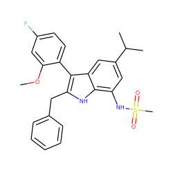 COc1cc(F)ccc1-c1c(Cc2ccccc2)[nH]c2c(NS(C)(=O)=O)cc(C(C)C)cc12 ZINC000473097880