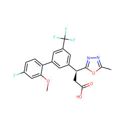 COc1cc(F)ccc1-c1cc([C@H](CC(=O)O)c2nnc(C)o2)cc(C(F)(F)F)c1 ZINC001772657127