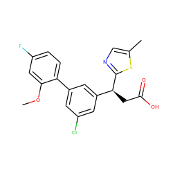 COc1cc(F)ccc1-c1cc(Cl)cc([C@H](CC(=O)O)c2ncc(C)s2)c1 ZINC001772574391