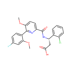 COc1cc(F)ccc1-c1nc(C(=O)N[C@@H](CC(=O)O)c2ccccc2Cl)ccc1OC ZINC000203332847