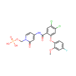 COc1cc(F)ccc1Oc1cc(Cl)c(Cl)cc1C(=O)Nc1ccn(COP(=O)(O)O)c(=O)c1 ZINC001772647699