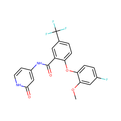COc1cc(F)ccc1Oc1ccc(C(F)(F)F)cc1C(=O)Nc1cc[nH]c(=O)c1 ZINC000143173718