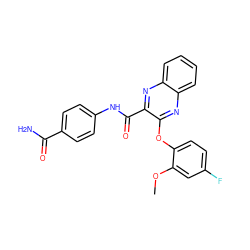 COc1cc(F)ccc1Oc1nc2ccccc2nc1C(=O)Nc1ccc(C(N)=O)cc1 ZINC000143172067