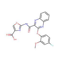 COc1cc(F)ccc1Oc1nc2ccccc2nc1C(=O)Nc1nc(C(=O)O)co1 ZINC000143192391