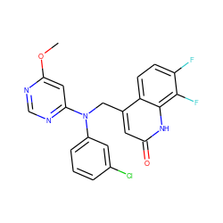 COc1cc(N(Cc2cc(=O)[nH]c3c(F)c(F)ccc23)c2cccc(Cl)c2)ncn1 ZINC000082156168