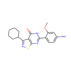 COc1cc(N)ccc1-c1nc2snc(C3CCCCC3)c2c(=O)[nH]1 ZINC000084587044