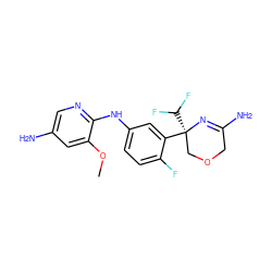 COc1cc(N)cnc1Nc1ccc(F)c([C@]2(C(F)F)COCC(N)=N2)c1 ZINC000147503396