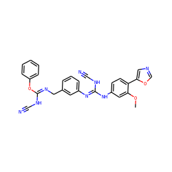 COc1cc(N/C(=N/c2cccc(C/N=C(\NC#N)Oc3ccccc3)c2)NC#N)ccc1-c1cnco1 ZINC000013818923