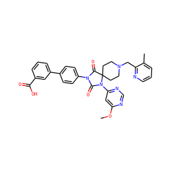 COc1cc(N2C(=O)N(c3ccc(-c4cccc(C(=O)O)c4)cc3)C(=O)C23CCN(Cc2ncccc2C)CC3)ncn1 ZINC000084654642