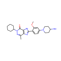 COc1cc(N2CCC(N)CC2)ccc1-c1nc2c(C)nn(C3CCCCC3)c(=O)c2[nH]1 ZINC000095557763