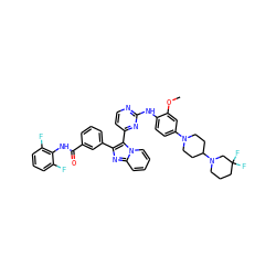 COc1cc(N2CCC(N3CCCC(F)(F)C3)CC2)ccc1Nc1nccc(-c2c(-c3cccc(C(=O)Nc4c(F)cccc4F)c3)nc3ccccn23)n1 ZINC000165070155