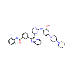 COc1cc(N2CCC(N3CCCCC3)CC2)ccc1Nc1nccc(-c2c(-c3cccc(C(=O)Nc4c(F)cccc4F)c3)nc3ccccn23)n1 ZINC000049898153