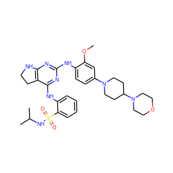 COc1cc(N2CCC(N3CCOCC3)CC2)ccc1Nc1nc2c(c(Nc3ccccc3S(=O)(=O)NC(C)C)n1)CCN2 ZINC000221647229