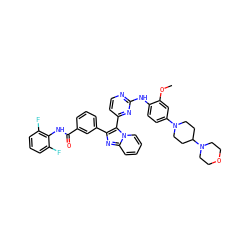 COc1cc(N2CCC(N3CCOCC3)CC2)ccc1Nc1nccc(-c2c(-c3cccc(C(=O)Nc4c(F)cccc4F)c3)nc3ccccn23)n1 ZINC000049889186