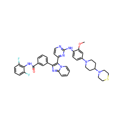 COc1cc(N2CCC(N3CCSCC3)CC2)ccc1Nc1nccc(-c2c(-c3cccc(C(=O)Nc4c(F)cccc4F)c3)nc3ccccn23)n1 ZINC000165093430
