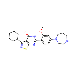 COc1cc(N2CCCNCC2)ccc1-c1nc2snc(C3CCCCC3)c2c(=O)[nH]1 ZINC000084618361