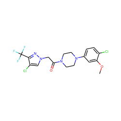 COc1cc(N2CCN(C(=O)Cn3cc(Cl)c(C(F)(F)F)n3)CC2)ccc1Cl ZINC000095583639