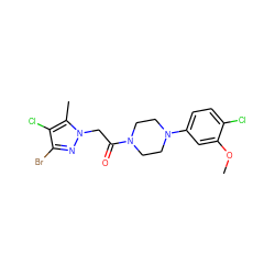 COc1cc(N2CCN(C(=O)Cn3nc(Br)c(Cl)c3C)CC2)ccc1Cl ZINC000095581493