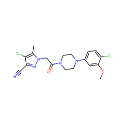 COc1cc(N2CCN(C(=O)Cn3nc(C#N)c(Cl)c3C)CC2)ccc1Cl ZINC000095582260