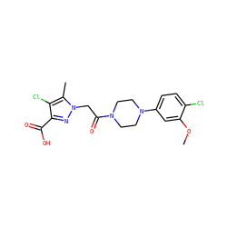 COc1cc(N2CCN(C(=O)Cn3nc(C(=O)O)c(Cl)c3C)CC2)ccc1Cl ZINC000095584484