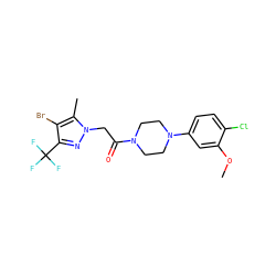 COc1cc(N2CCN(C(=O)Cn3nc(C(F)(F)F)c(Br)c3C)CC2)ccc1Cl ZINC000095583454