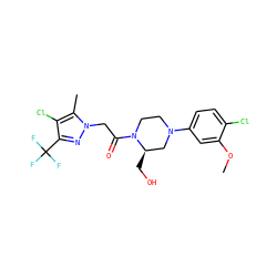 COc1cc(N2CCN(C(=O)Cn3nc(C(F)(F)F)c(Cl)c3C)[C@H](CO)C2)ccc1Cl ZINC000095585562