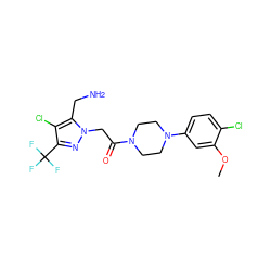 COc1cc(N2CCN(C(=O)Cn3nc(C(F)(F)F)c(Cl)c3CN)CC2)ccc1Cl ZINC000095582028