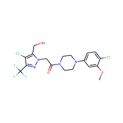 COc1cc(N2CCN(C(=O)Cn3nc(C(F)(F)F)c(Cl)c3CO)CC2)ccc1Cl ZINC000095580909