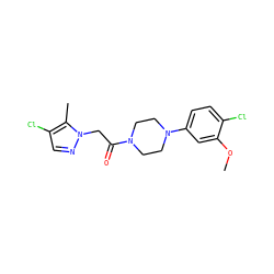 COc1cc(N2CCN(C(=O)Cn3ncc(Cl)c3C)CC2)ccc1Cl ZINC000095585309