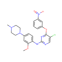 COc1cc(N2CCN(C)CC2)ccc1Nc1ncc(Cl)c(Oc2cccc([N+](=O)[O-])c2)n1 ZINC000116896532