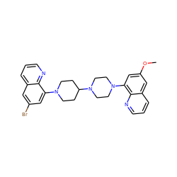 COc1cc(N2CCN(C3CCN(c4cc(Br)cc5cccnc45)CC3)CC2)c2ncccc2c1 ZINC000049781467