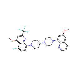 COc1cc(N2CCN(C3CCN(c4ccc(F)c5c(OC)cc(C(F)(F)F)nc45)CC3)CC2)c2ncccc2c1 ZINC000043206372