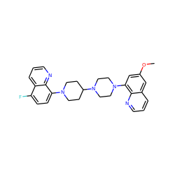 COc1cc(N2CCN(C3CCN(c4ccc(F)c5cccnc45)CC3)CC2)c2ncccc2c1 ZINC000049088271