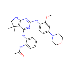 COc1cc(N2CCOCC2)ccc1Nc1nc2c(c(Nc3ccccc3NC(C)=O)n1)C(C)(C)CN2 ZINC000221666317