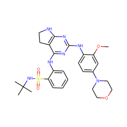 COc1cc(N2CCOCC2)ccc1Nc1nc2c(c(Nc3ccccc3S(=O)(=O)NC(C)(C)C)n1)CCN2 ZINC000221642205