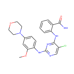 COc1cc(N2CCOCC2)ccc1Nc1ncc(Cl)c(Nc2ccccc2C(N)=O)n1 ZINC000169330405